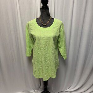 Sea Breeze Of California Top Womens Size Small Lime Green Textured Cotton Artsy